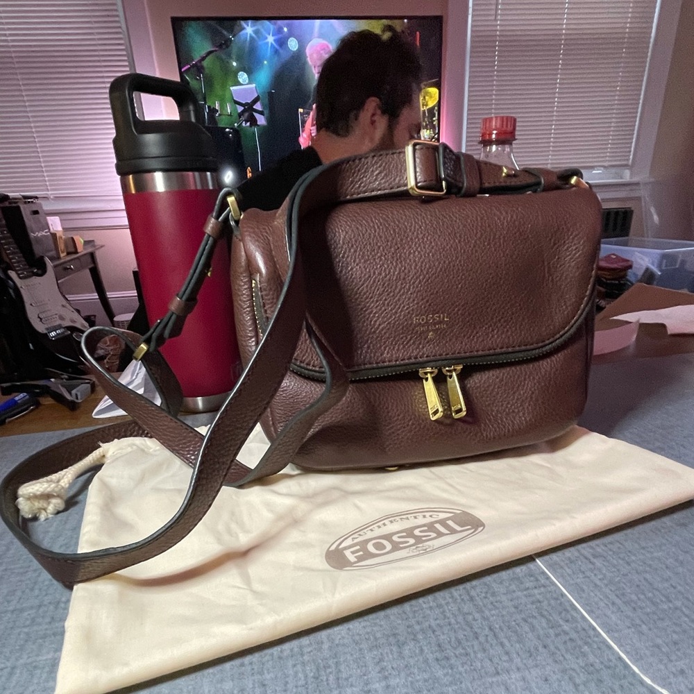 Fossil Brown and Black Leather Bag